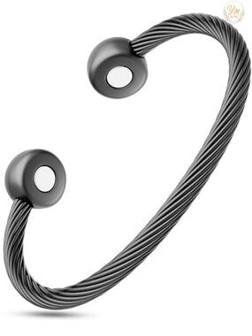 Magnetic Bracelet Cuff Twisted Cable Stainless Steel Bangle Wellness Men Women